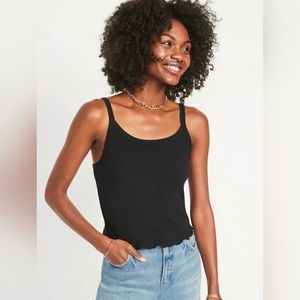 OLD NAVY WOMEN'S BLACK FITTED CROPPED LETTUCE-EDGE RIBKNIT TANK TOP SIZE XL TALL